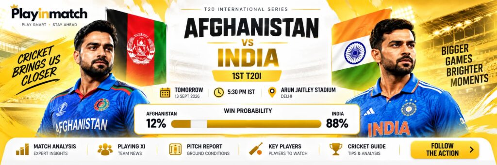 India vs Afghanistan 1st T20I 2026 Match Analysis, Win Probability & Playinmatch Cricket Guide